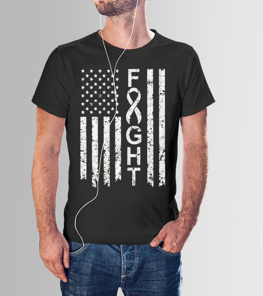 Lung Cancer Awareness American Flag Fight T-Shirt