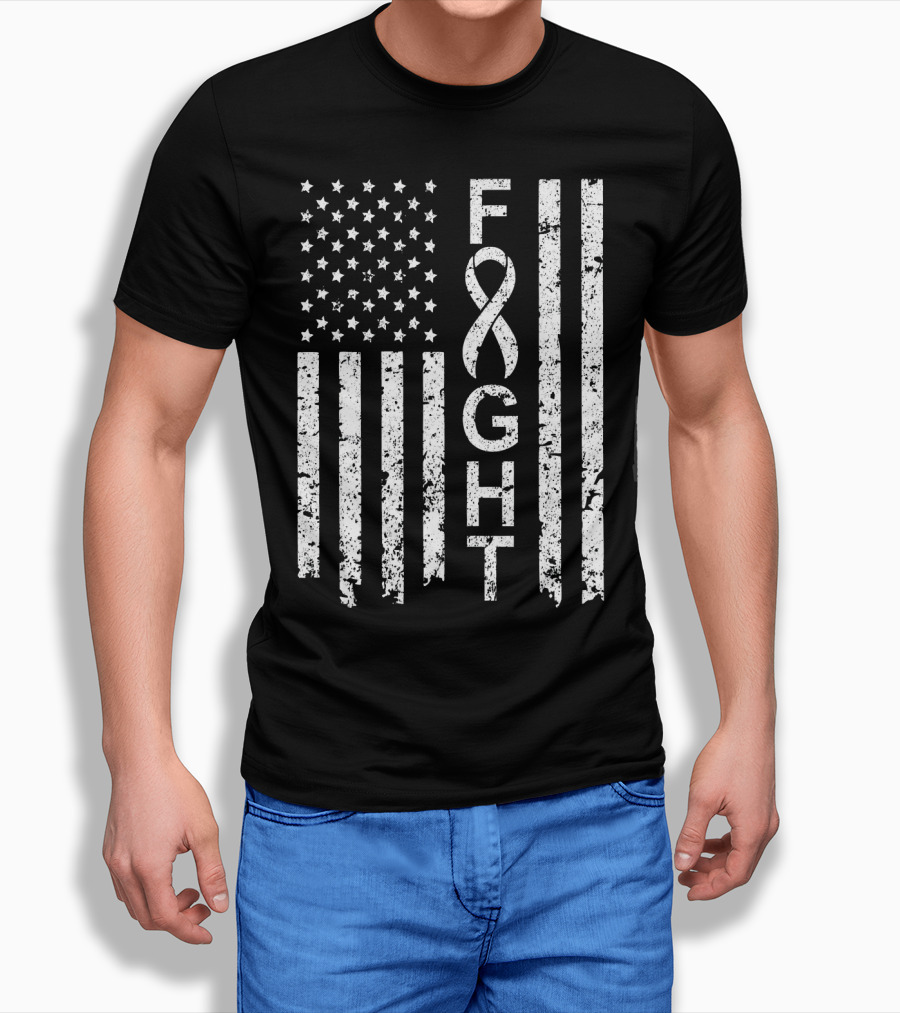 Lung Cancer Awareness American Flag Fight T-Shirt