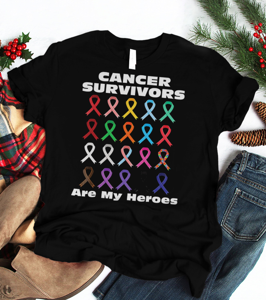 CANCER SURVIVORS ARE MY HEROES Multiple Awareness Ribbons T-Shirt