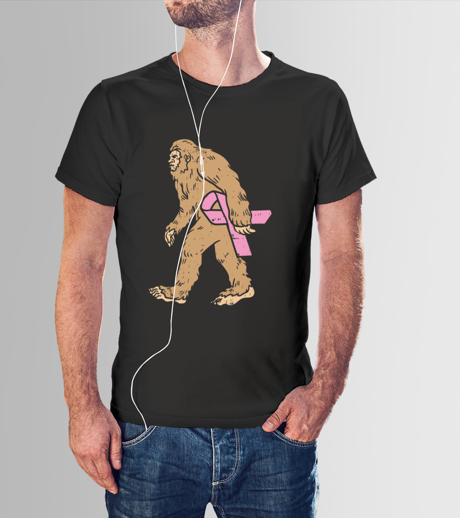 Bigfoot Sasquatch Funny Pink Ribbon Breast Cancer Awareness T-Shirt