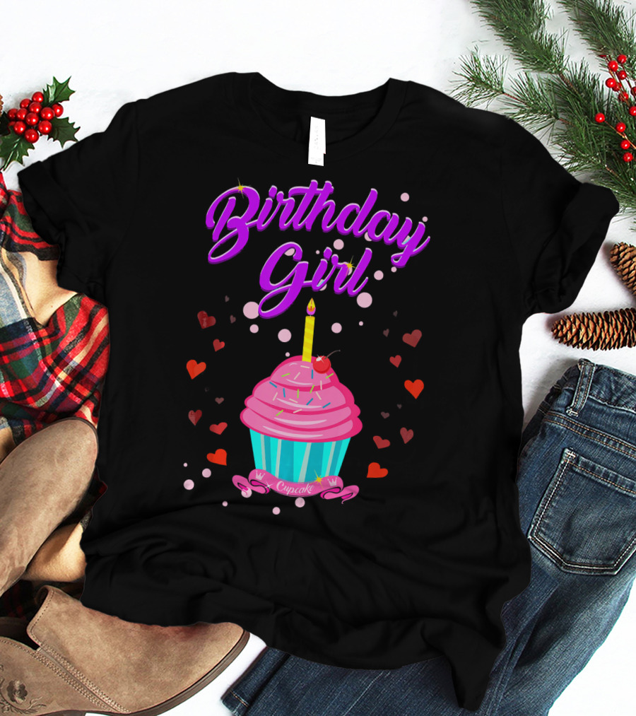 Birthday Girl Cupcake With Heart And Candle T-Shirt