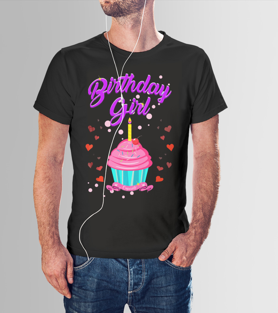 Birthday Girl Cupcake With Heart And Candle T-Shirt