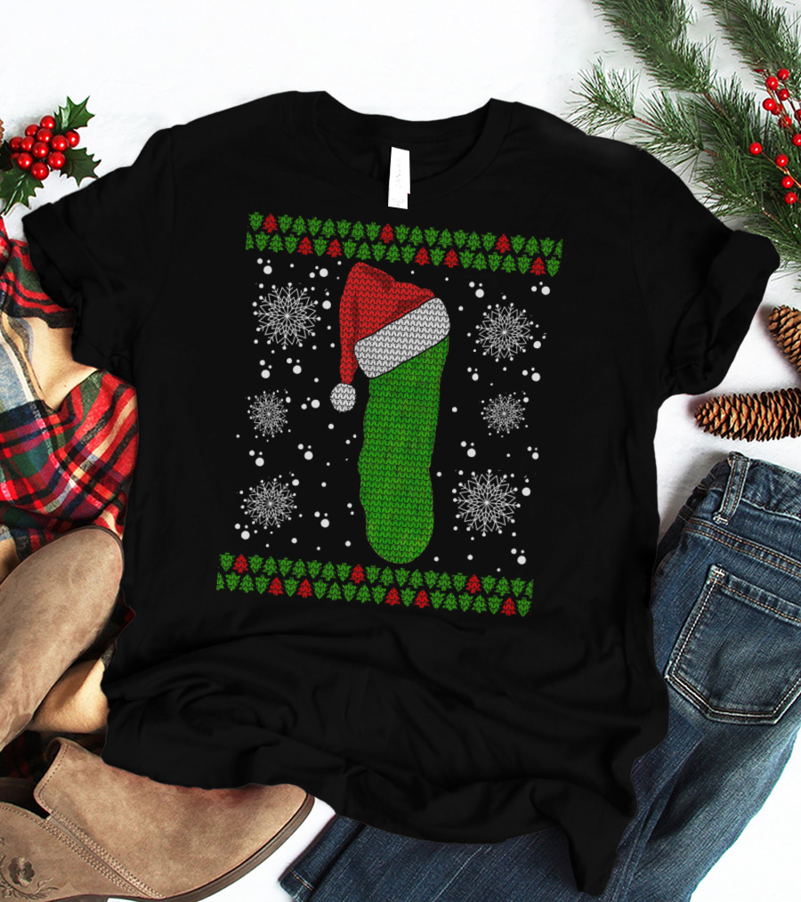 Christmas Pickle With Santa Hat Ugly Long Sleeve T-Shirt