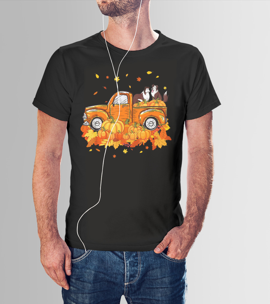 Heeler Pumpkin Truck With Fall Leaves And Pumpkins For Halloween T-Shirt