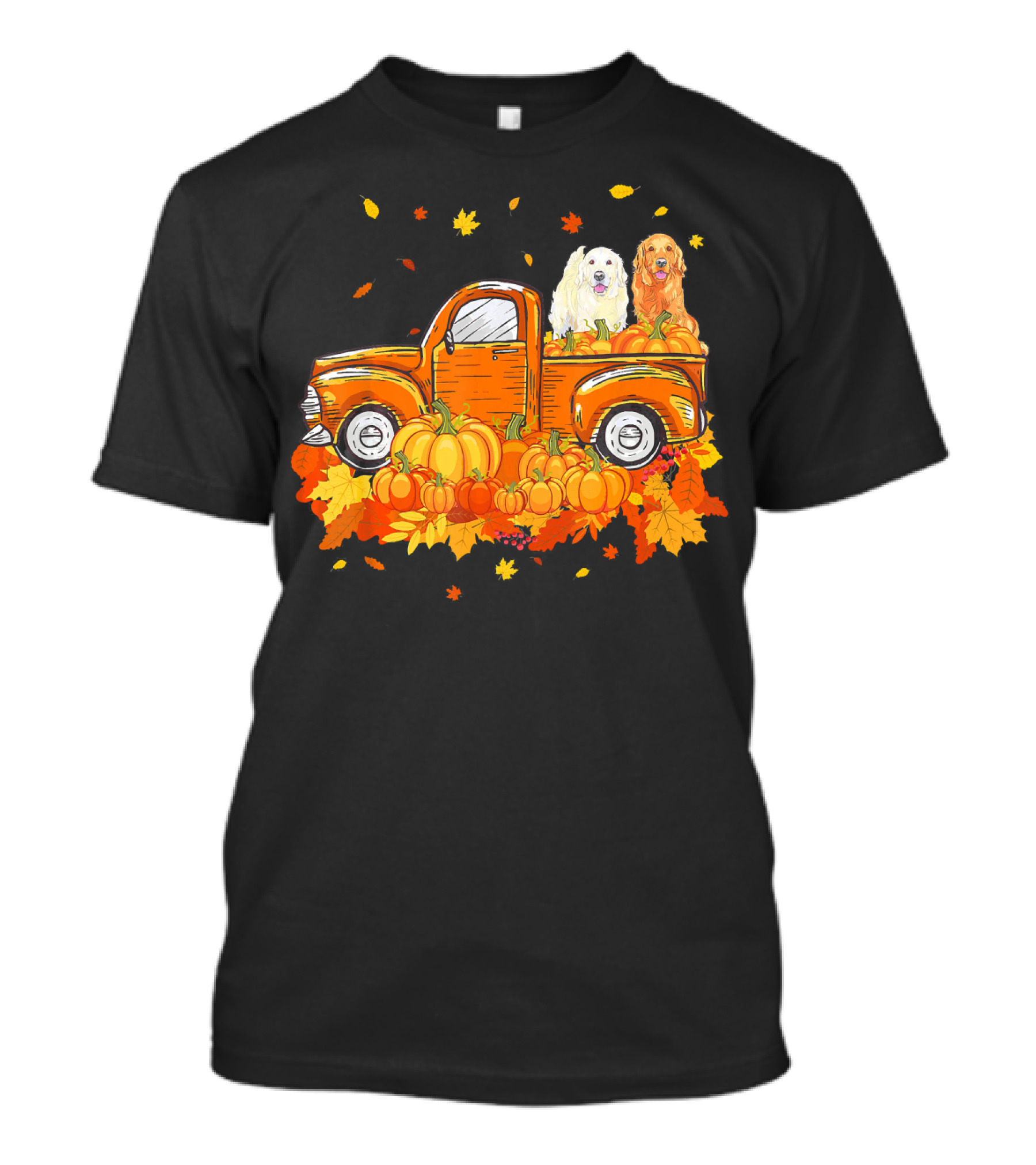 Golden Retriever Puppies In Vintage Pumpkin Truck With Autumn Leaves T-Shirt