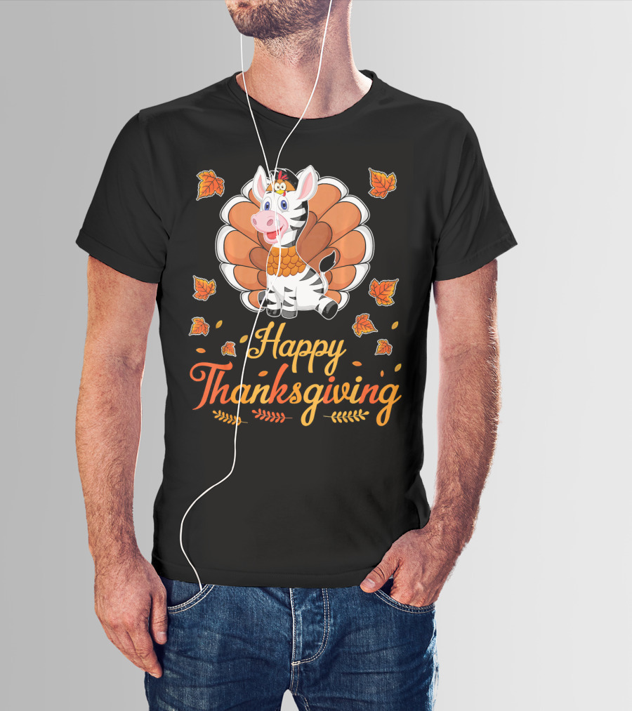 Happy Thanksgiving Cute Turkey Zebra T-Shirt