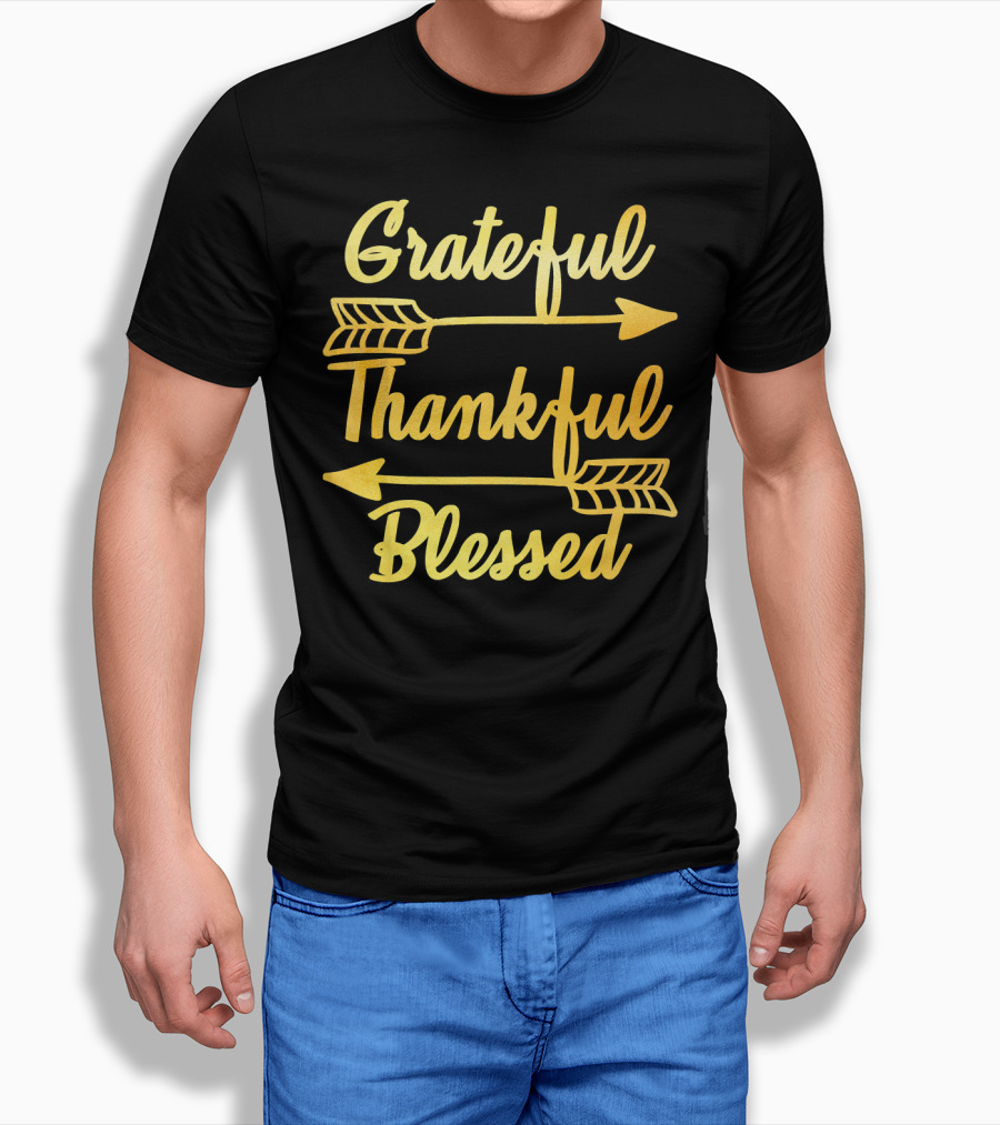 Grateful Thankful Blessed Arrows Typography T-Shirt
