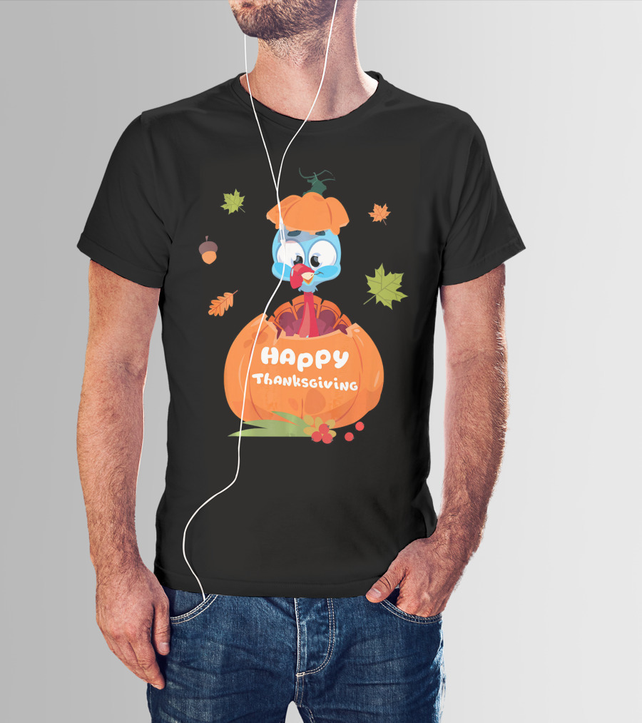 Happy Thanksgiving Cute Turkey Pilgrim In Pumpkin T-Shirt