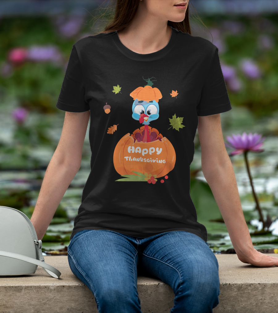 Happy Thanksgiving Cute Turkey Pilgrim In Pumpkin T-Shirt