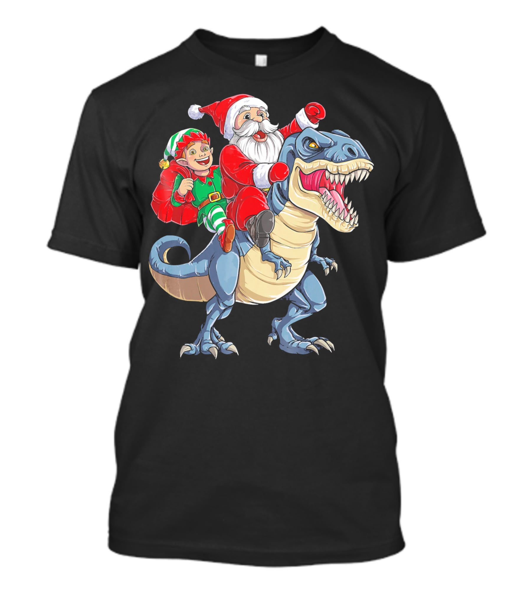 Santa Elf Riding Dinosaur Christmas Boys T-Shirt
