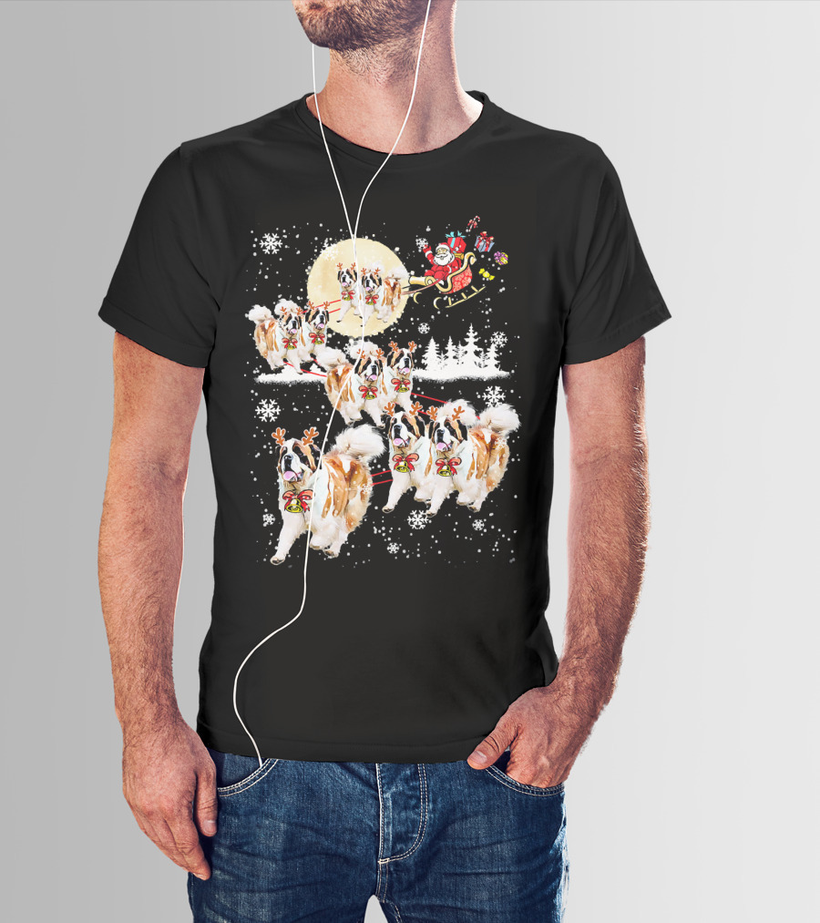 St Bernard Reindeer Christmas Santa Sleigh Nice Dog T-Shirt