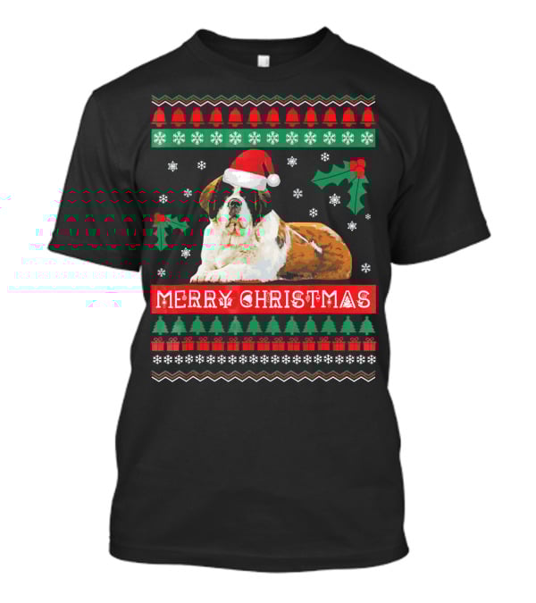 Merry Christmas St Bernard Dog Ugly Sweater Holiday T-Shirt