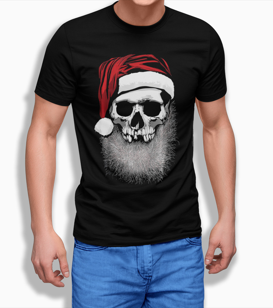 Muerto Father Christmas Skull Santa Hat Beard T-Shirt