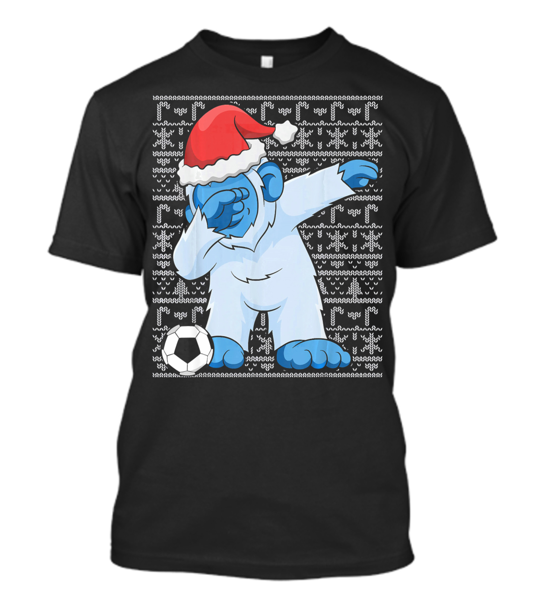 Dabbing Abominable Snowman Santa With Soccer Ball Holiday Ugly T-Shirt