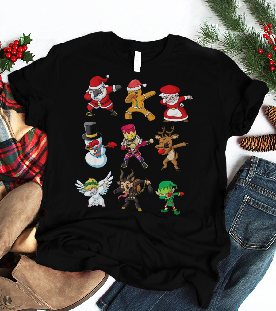 Christmas Dabbing Squad Santa Gingerbread Mrs. Claus Snowman Nutcracker Reindeer Angel Krampus Elf T-Shirt