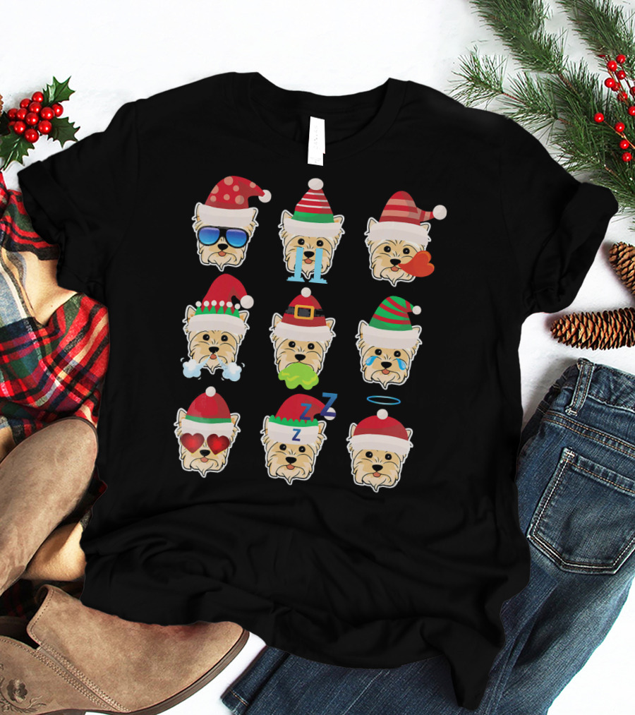 YORKIE POO Dog Santa Claus Costume Merry Faces Christmas Moods T-Shirt
