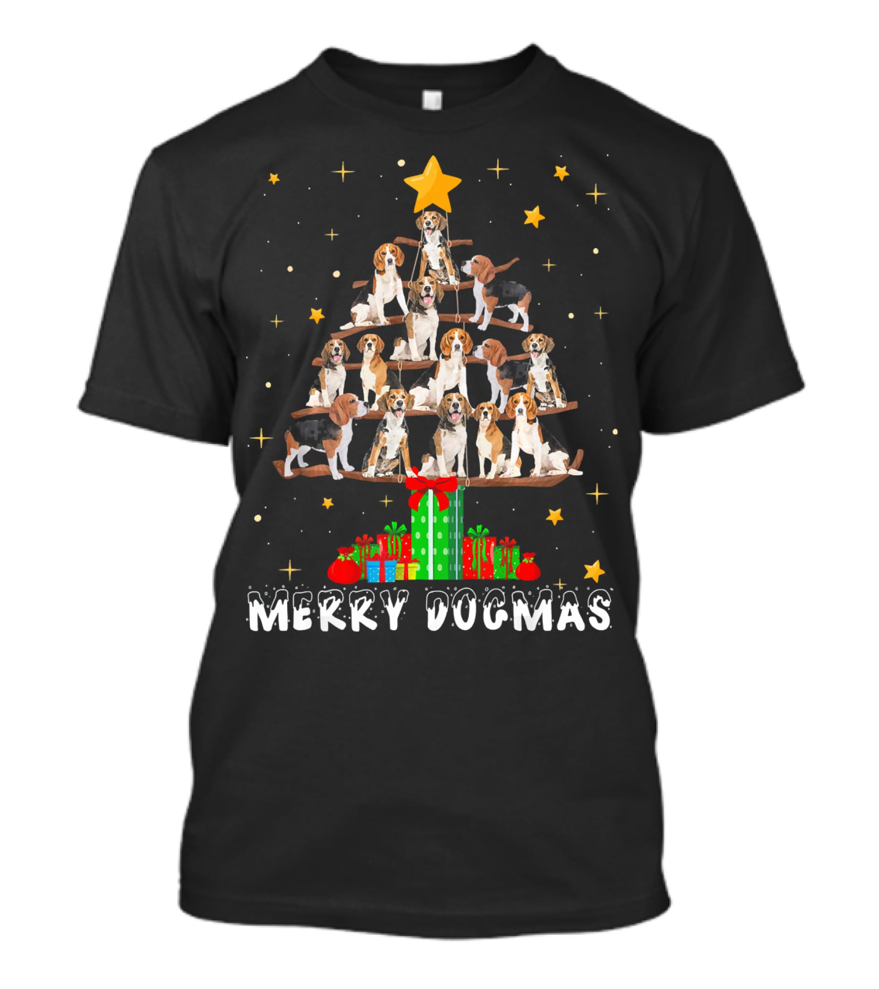 Merry Dogmas Beagle Puppies Christmas Tree With Gifts And Star T-Shirt