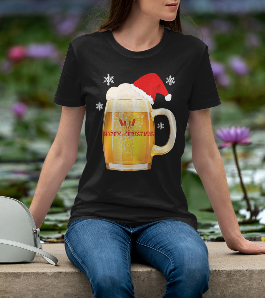 Hoppy Christmas Beer Santa Mug With Snowflakes T-Shirt