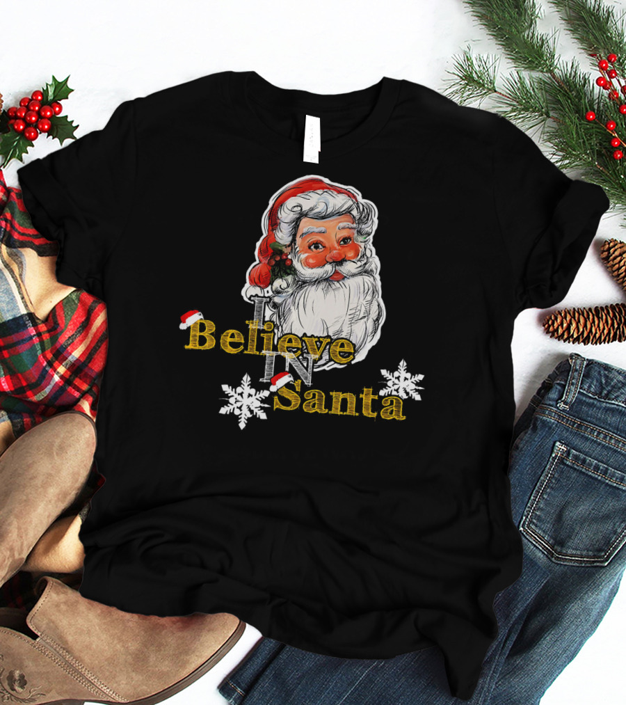 Believe In Santa Claus Christmas Snowflakes T-Shirt