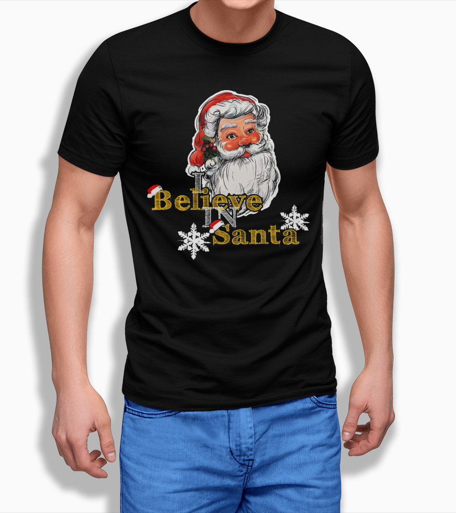 Believe In Santa Claus Christmas Snowflakes T-Shirt