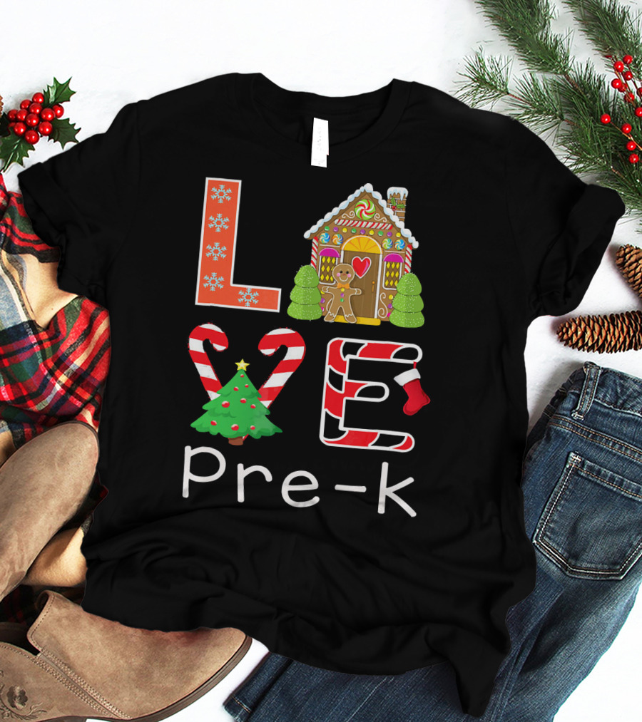 Love Pre-k Gingerbread Christmas Holiday Elements T-Shirt
