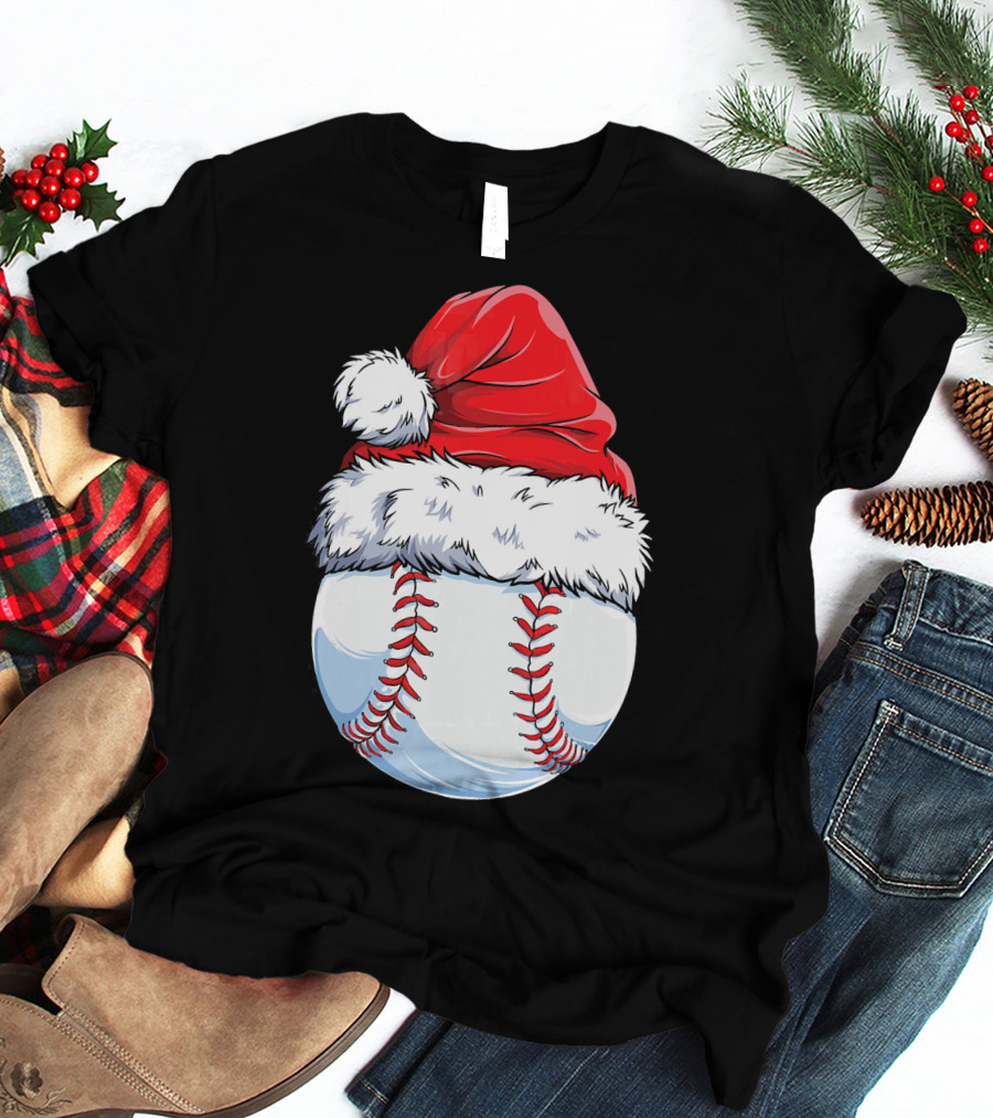 Baseball Santa Christmas Hat T-Shirt