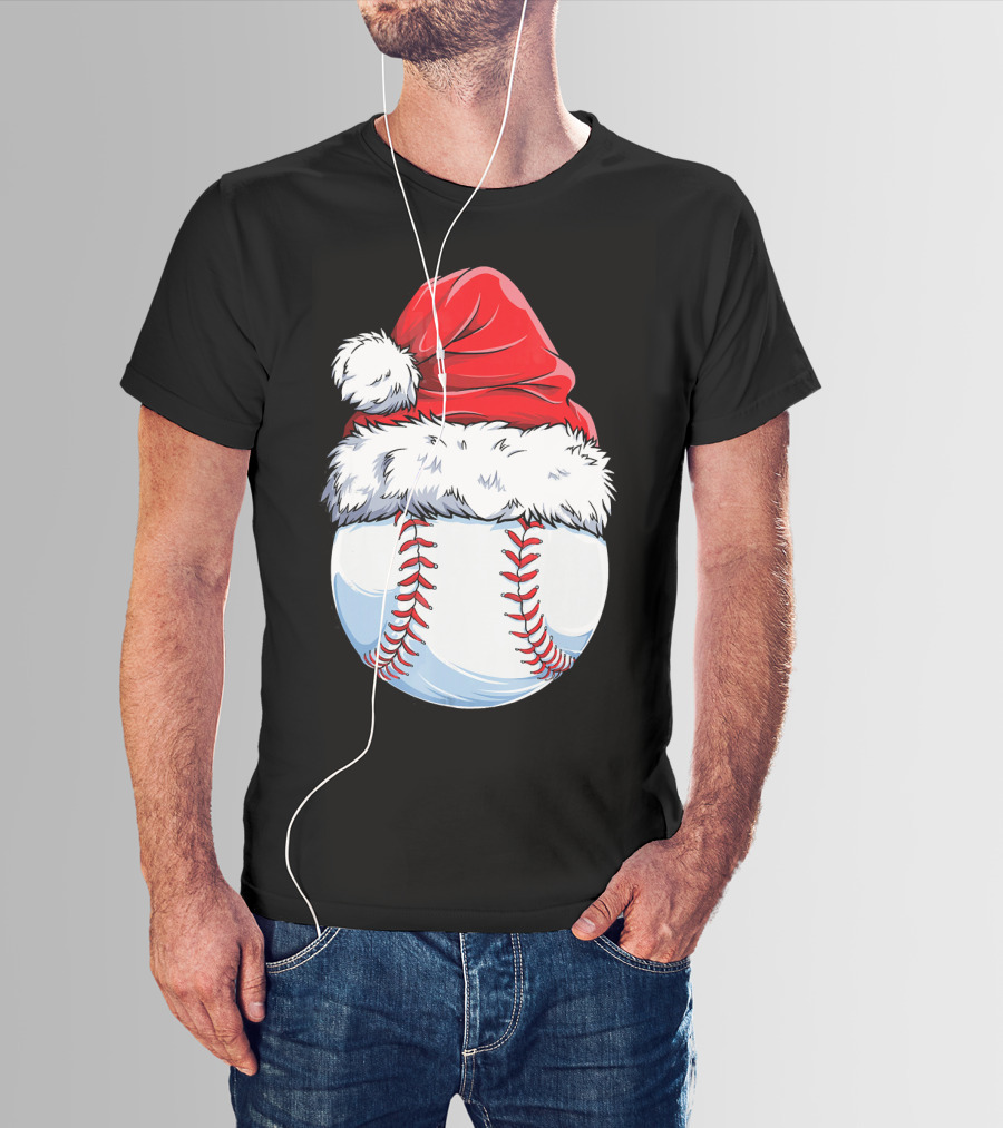 Baseball Santa Christmas Hat T-Shirt
