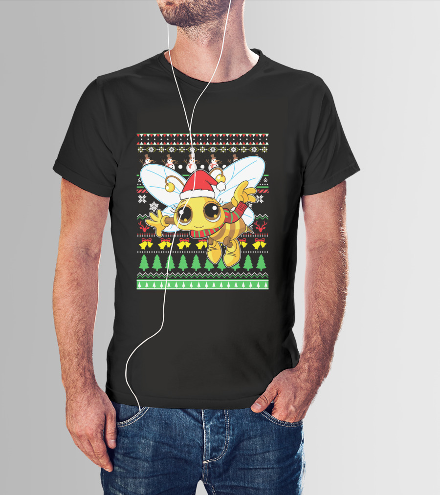 UglyBee Santa Claus Lovely Christmas Sweater Pattern With Cartoon Bee T-Shirt