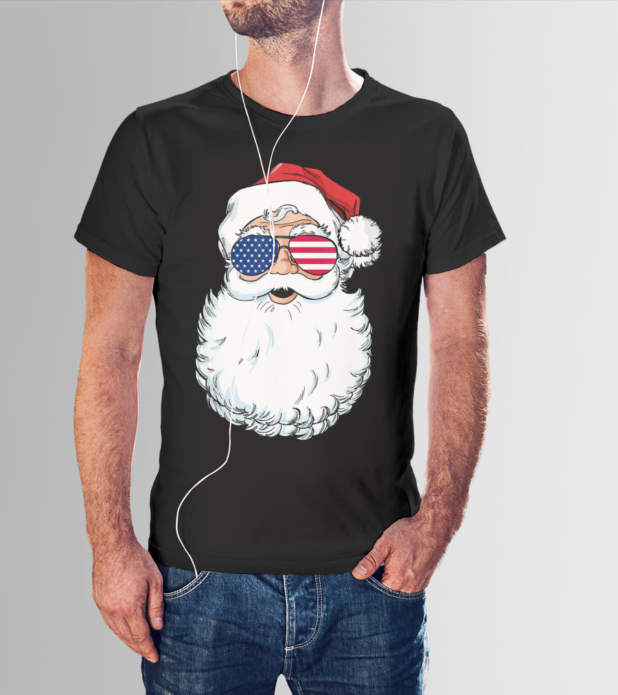 Santa Claus Patriotic USA Sunglasses Christmas T-Shirt