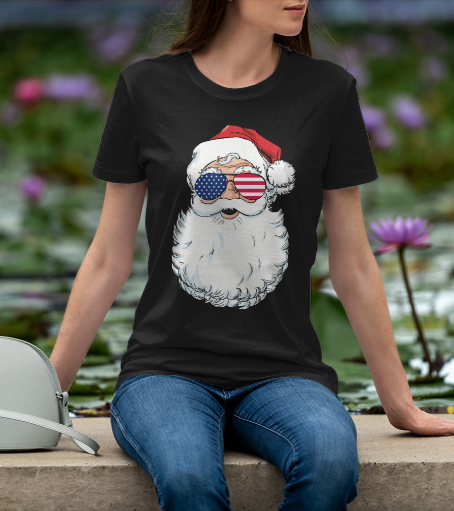 Santa Claus Patriotic USA Sunglasses Christmas T-Shirt