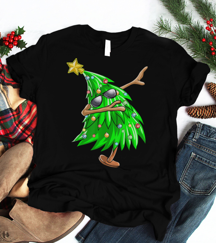 Dabbing Christmas Tree With Sunglasses And Star Topper T-Shirt