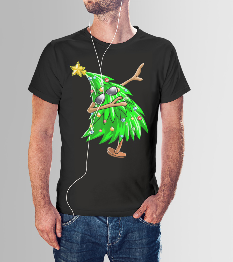 Dabbing Christmas Tree With Sunglasses And Star Topper T-Shirt