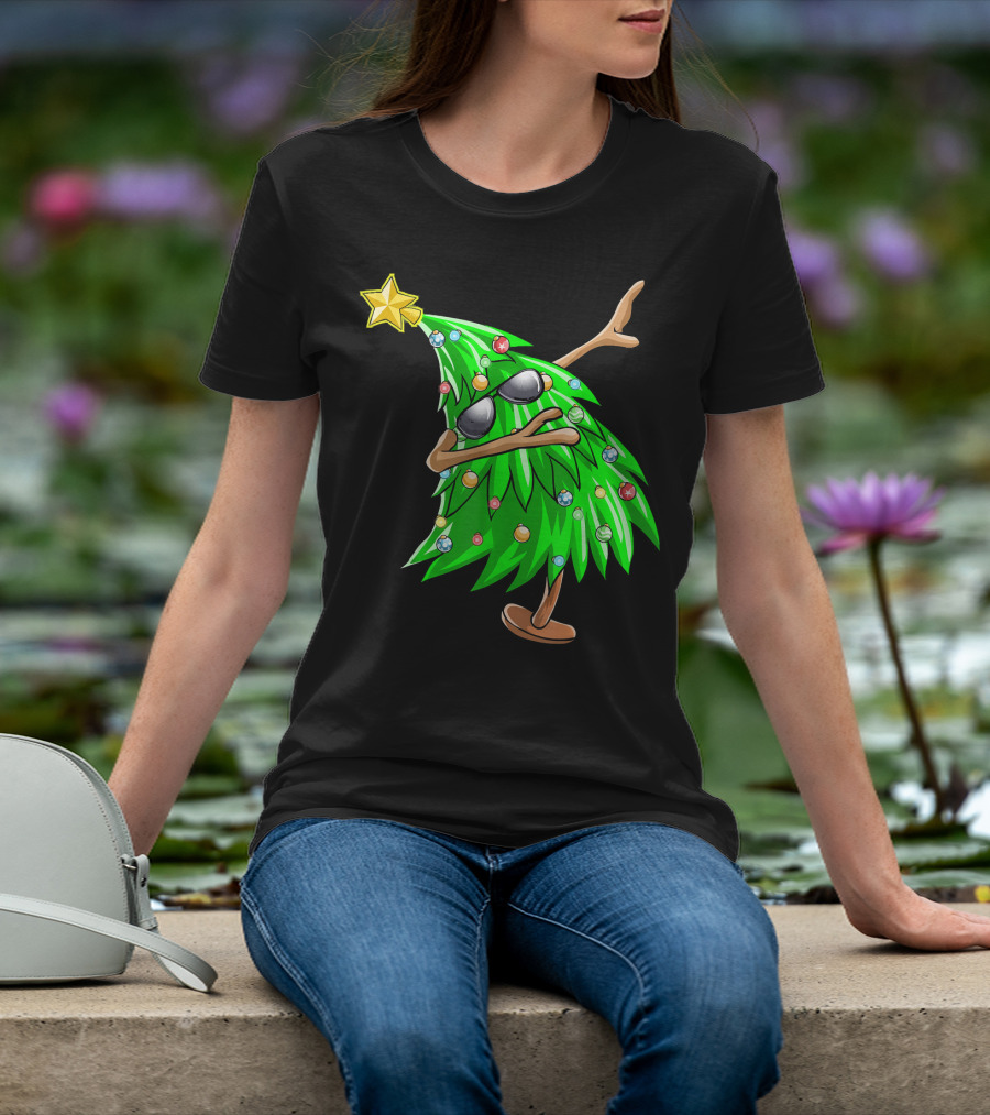Dabbing Christmas Tree With Sunglasses And Star Topper T-Shirt