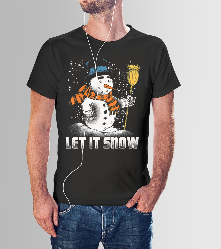 Let It Snow Snowman With Orange Scarf And Broom T-Shirt