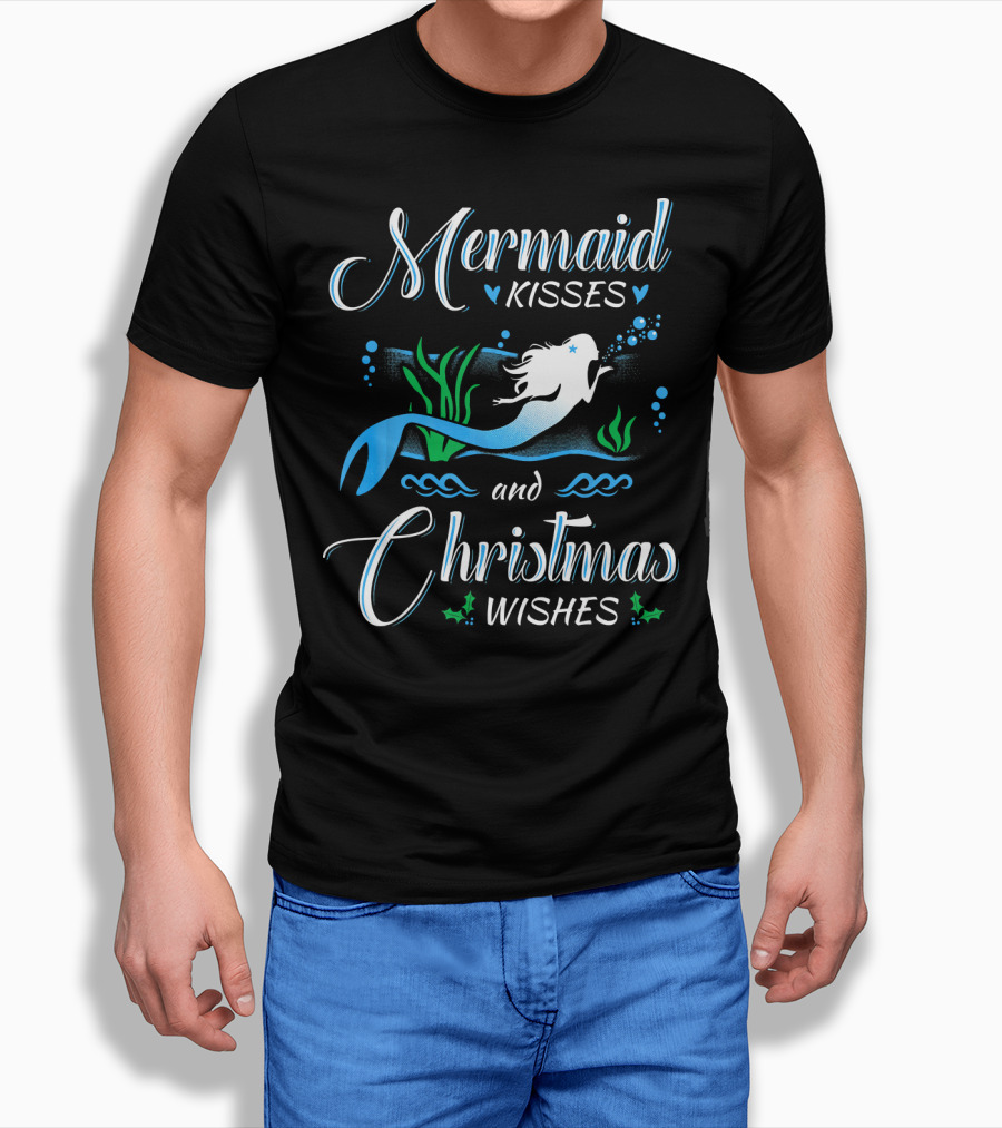 Mermaid Kisses and Christmas Wishes with Festive Underwater T-Shirt