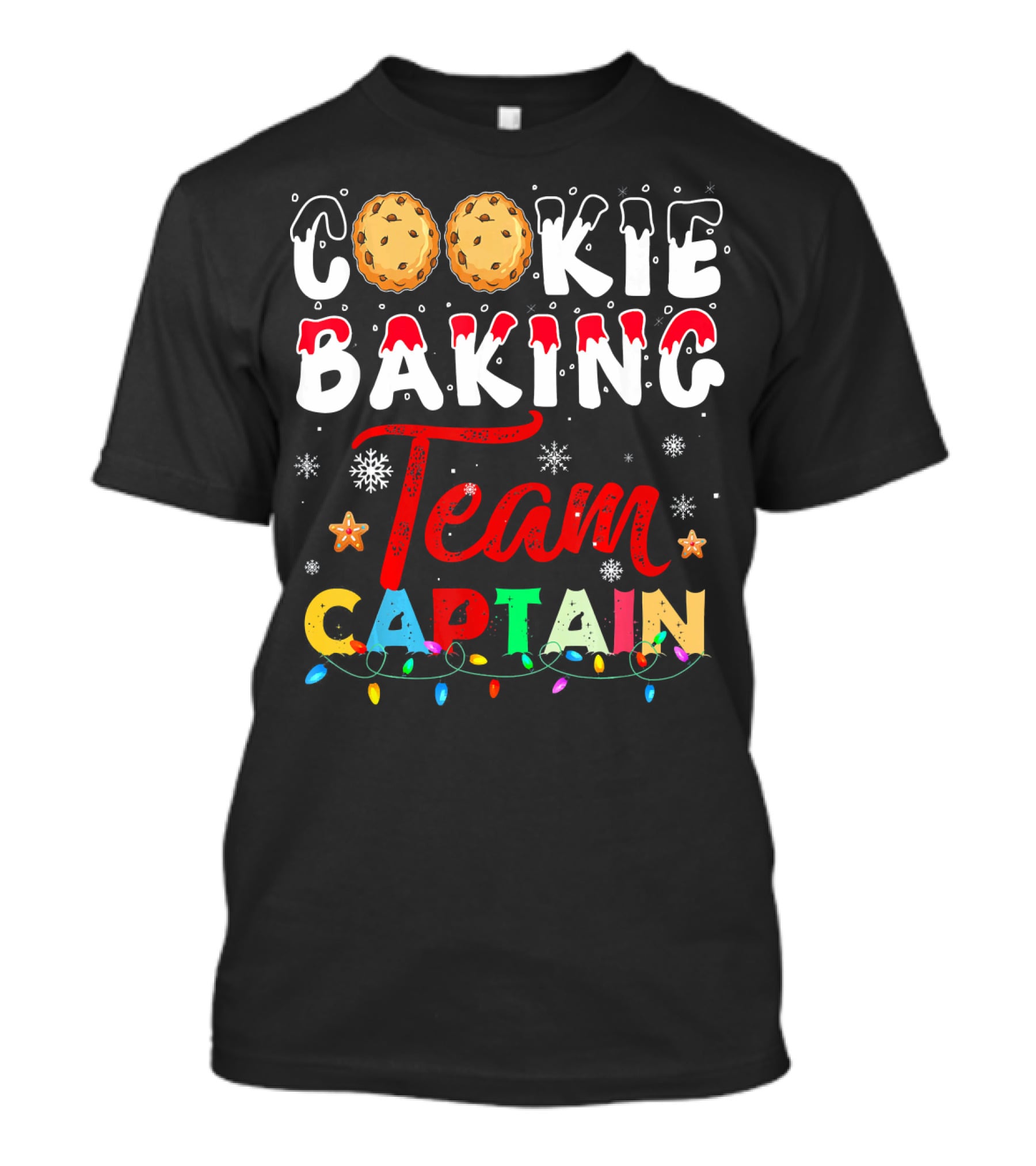 Christmas Cookie Baking Team Captain Holiday Lights Snowflakes Decor T-Shirt