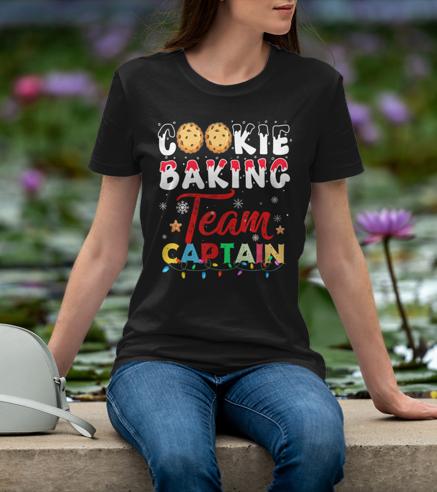 Christmas Cookie Baking Team Captain Holiday Lights Snowflakes Decor T-Shirt