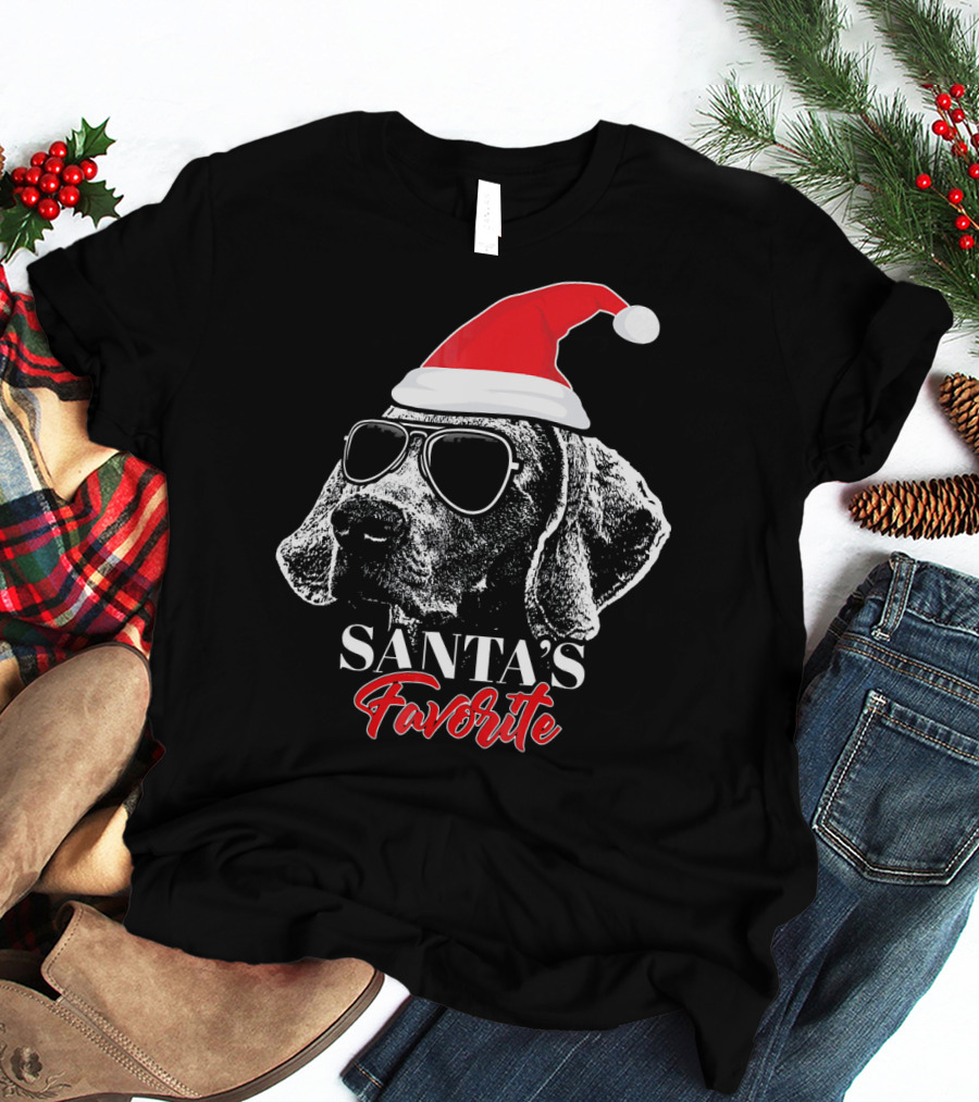 Santa's Favorite Weimaraner With Sunglasses T-Shirt