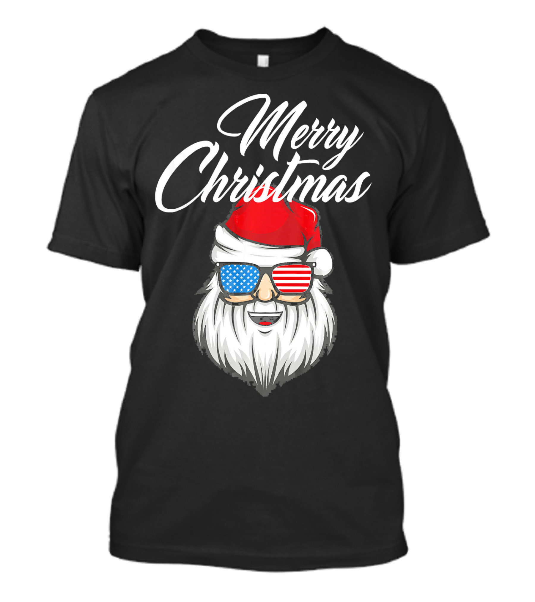 Merry Christmas Santa Claus Patriotic US Flag Sunglasses T-Shirt