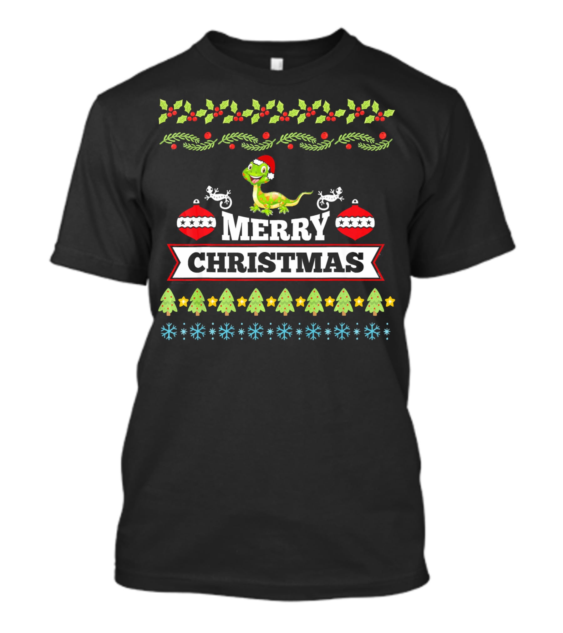 Merry Christmas Bearded Dragon Santa Hat Holiday Ornaments T-Shirt