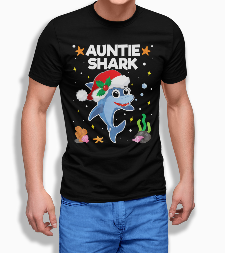 Auntie Shark Santa Claus Christmas Underwater Fun T-Shirt