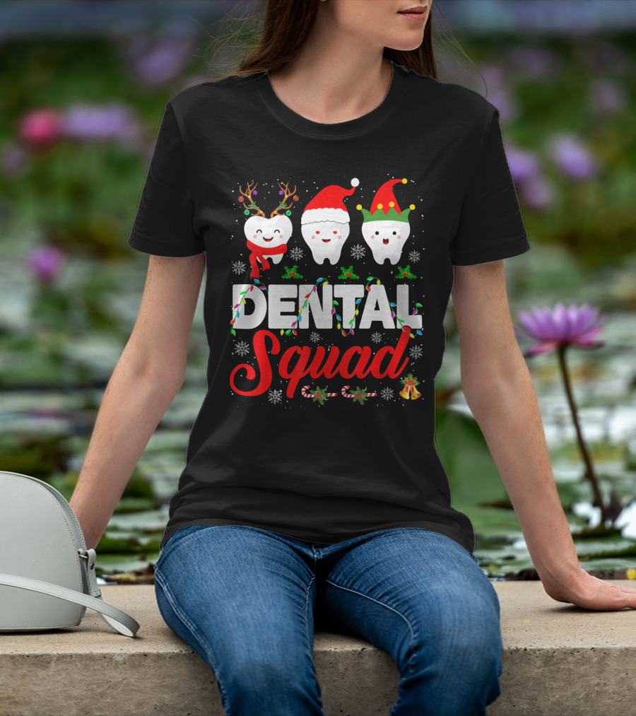 Dental Squad Funny Hygienist Dentist Love Christmas Themed Tooth Characters T-Shirt