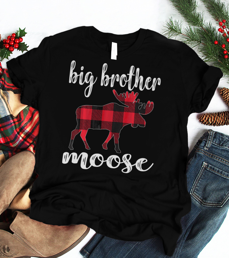 Big Brother Moose Plaid Buffalo Check Moose T-Shirt