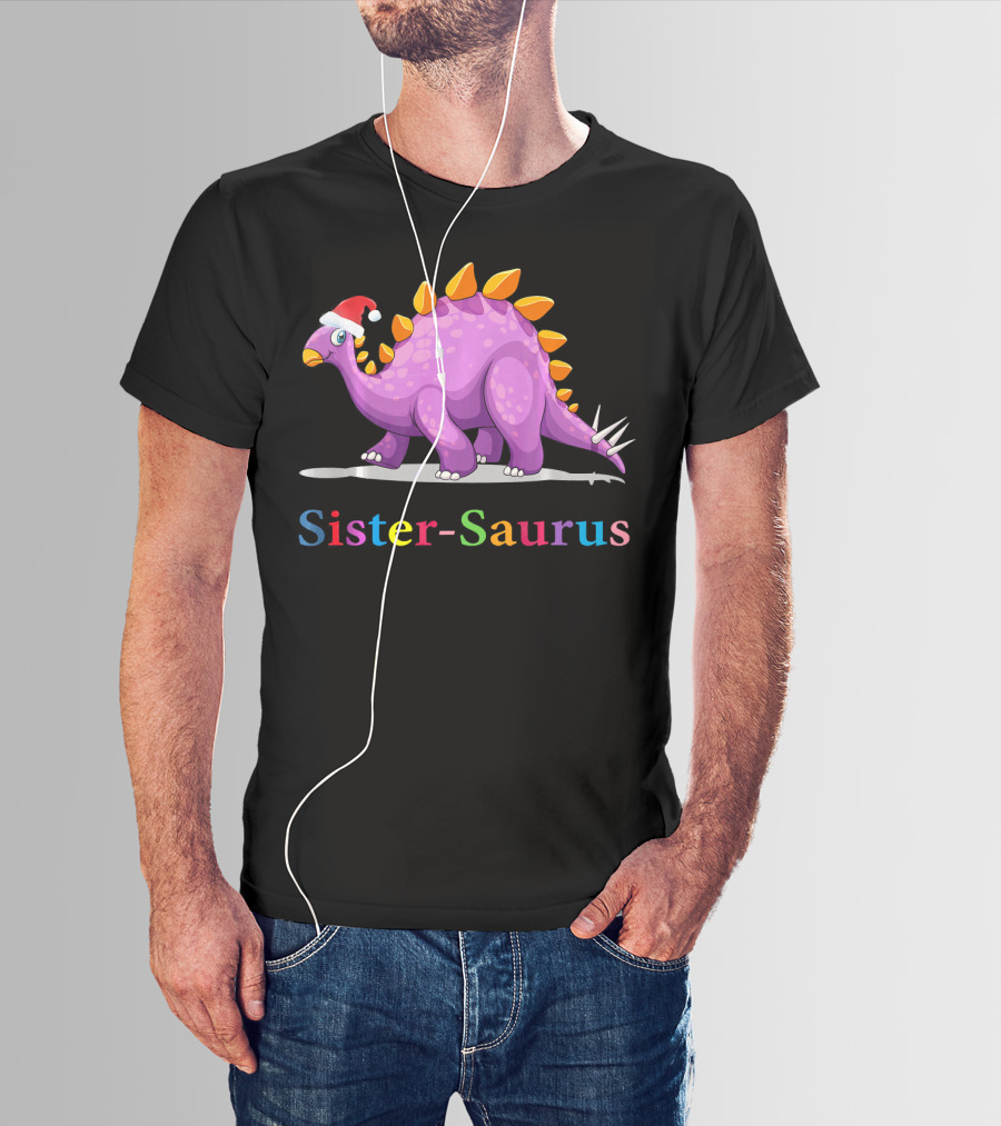 Sister-Saurus Dinosaur With Santa Hat T-Shirt