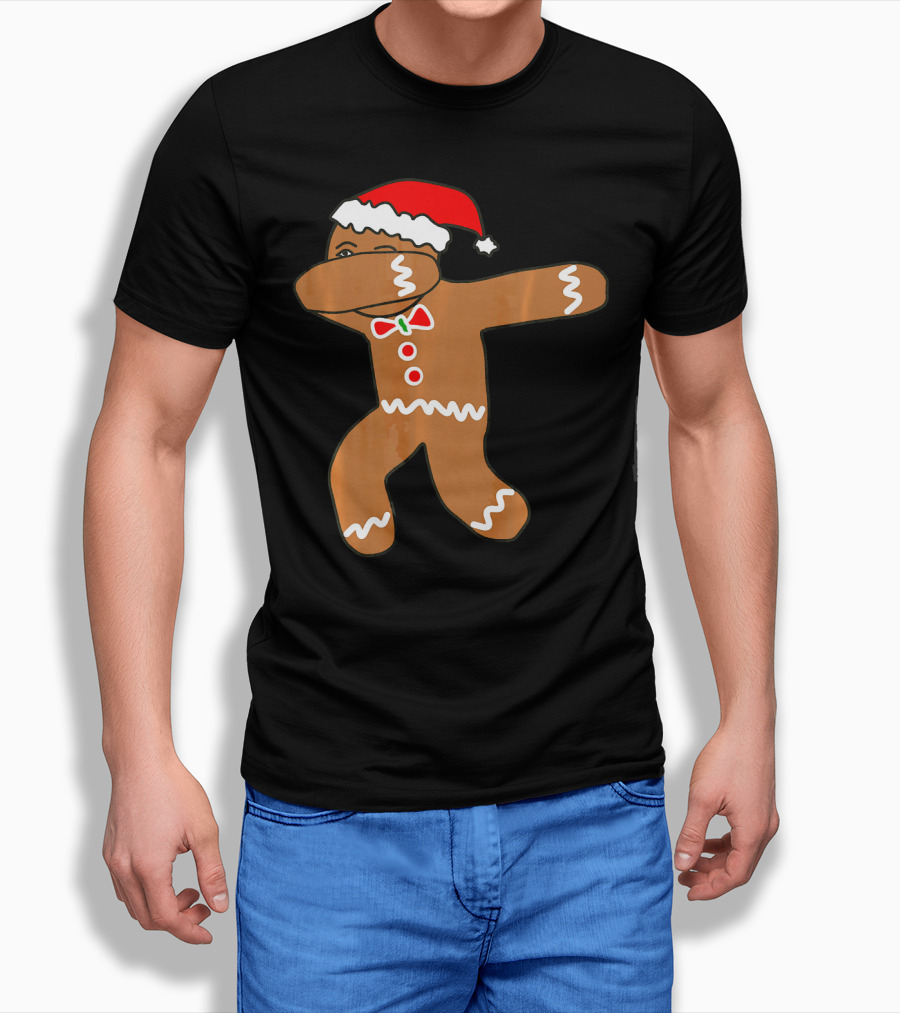 Dabbing Gingerbread Man in Santa Hat T-Shirt