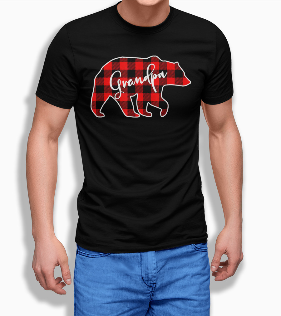 Grandpa Bear Red Plaid Matching Fam Mens T-Shirt