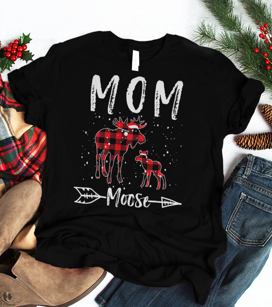 Mom Moose Buffalo Plaid Arrow T-Shirt