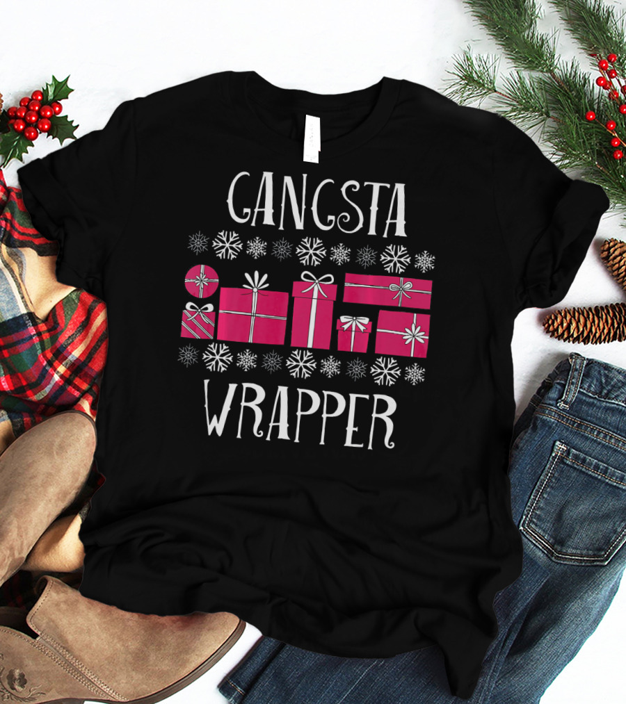 Gangsta Wrapper Funny Christmas Party Presents Snowflakes T-Shirt