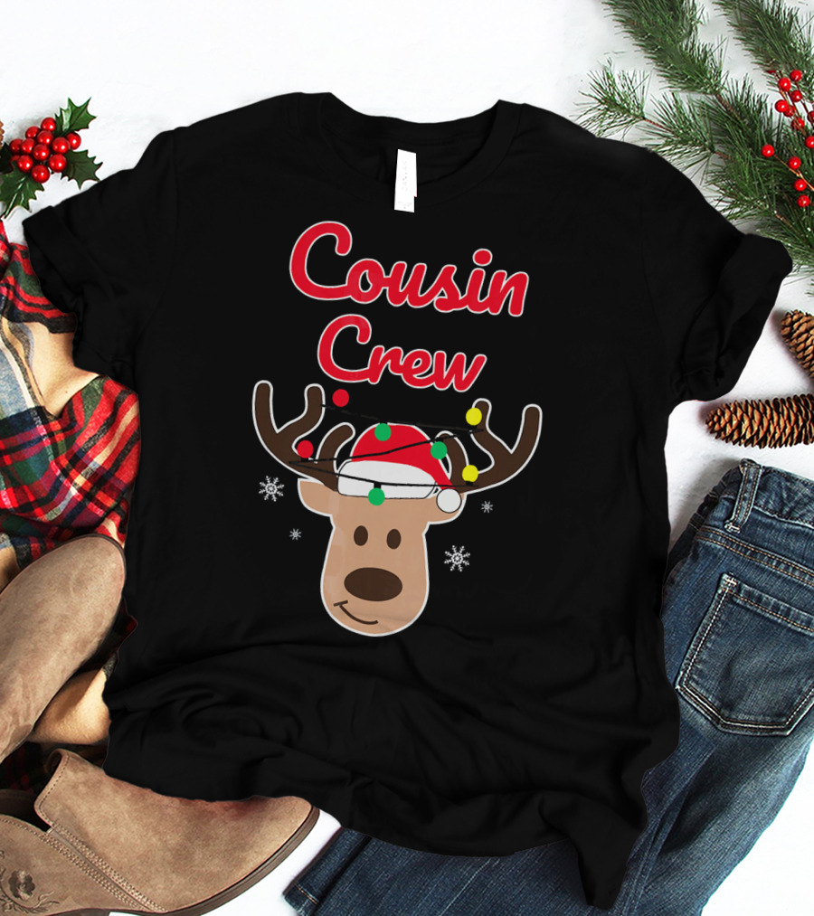 Cousin Crew Christmas Reindeer Hat Snowflakes T-Shirt