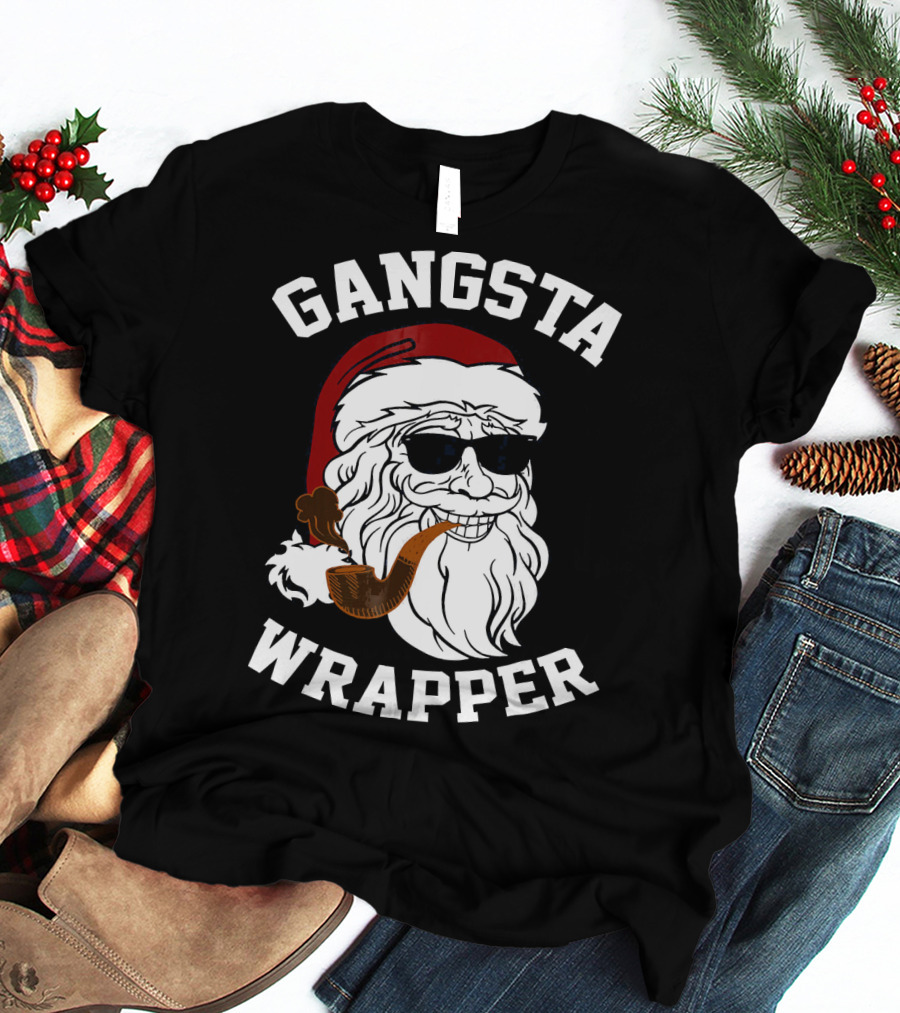 Gangsta Wrapper Santa Smoking Pipe With Sunglasses T-Shirt